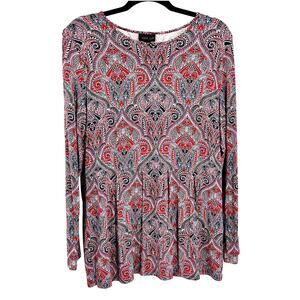 J Jill Wearever Top Women's M Black‎ Red Paisley Lightweight Knit Tunic Artistic
